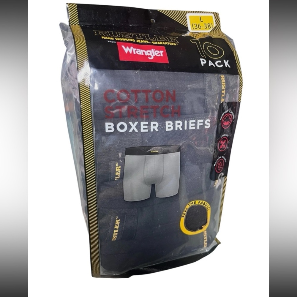 Wrangler Black Cotton Stretch Boxer Briefs - 10 Pack